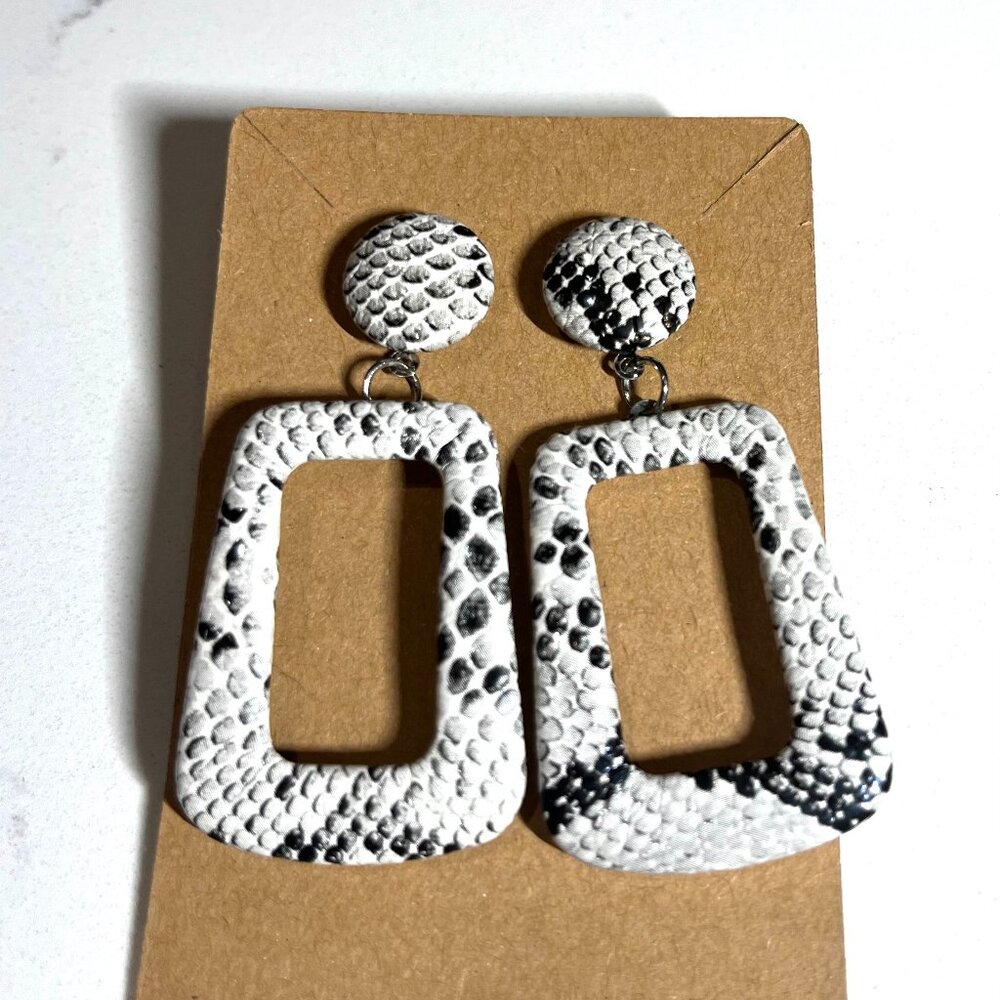 Snake Skin Black and White Open Frame Earrings